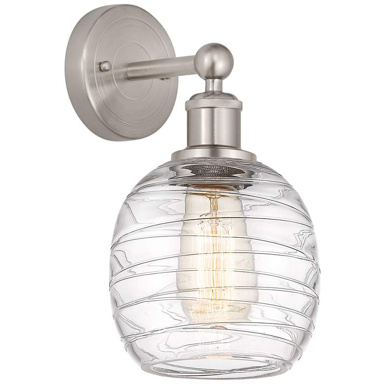 Image 1 Edison Belfast 6" Brushed Satin Nickel Sconce w/ Deco Swirl Shade