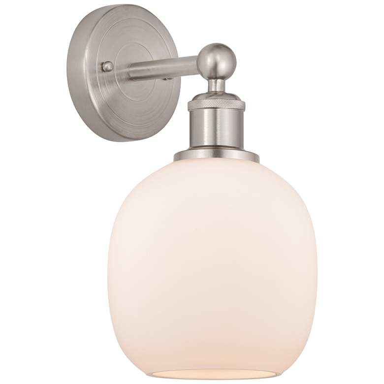 Image 1 Edison Belfast 6" Brushed Satin Nickel Sconce w/ Matte White Shade