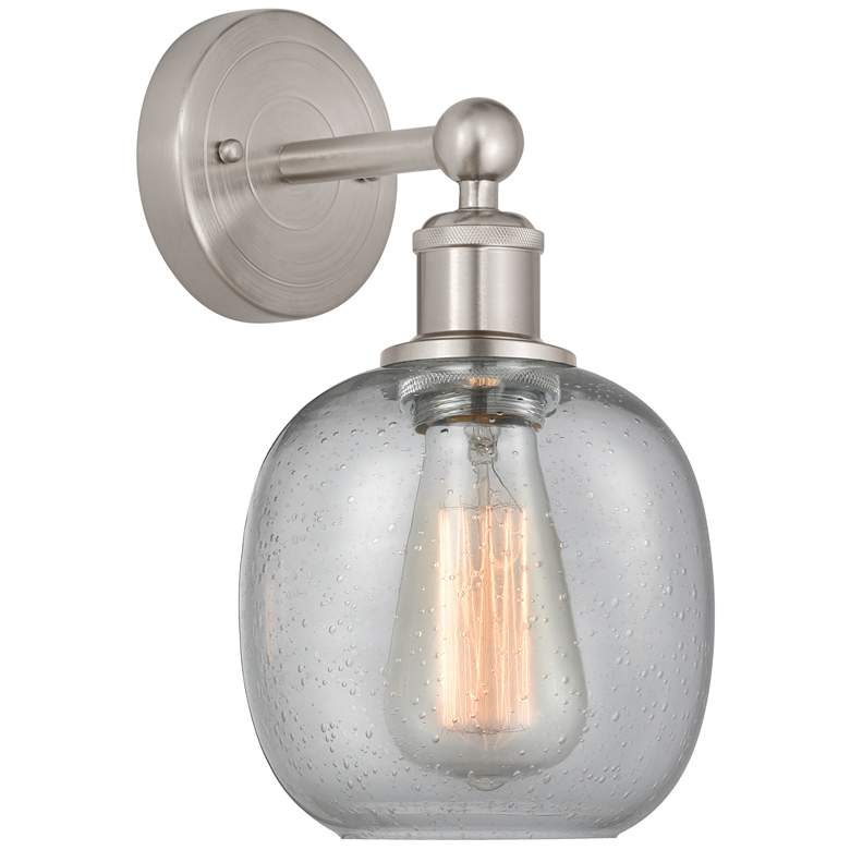 Image 1 Edison Belfast 6" Brushed Satin Nickel Sconce w/ Seedy Shade