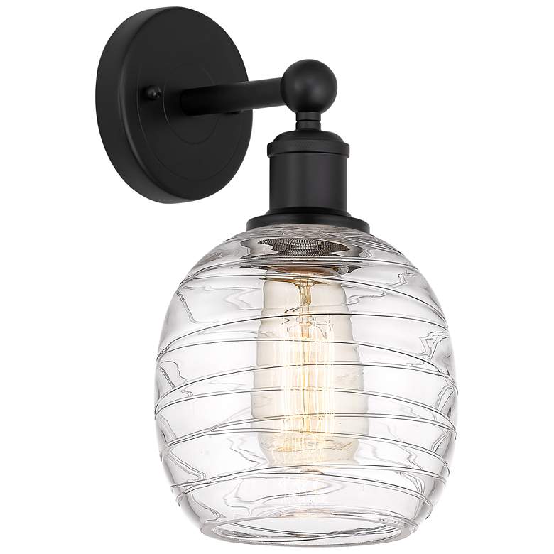 Image 1 Edison Belfast 6" Matte Black Sconce w/ Deco Swirl Shade