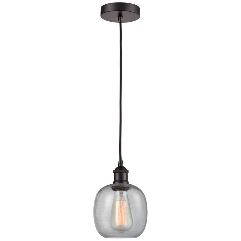 Image 1 Edison Belfast 6" Oil Rubbed Bronze Cord Hung Mini Pendant w/ Seedy Sh