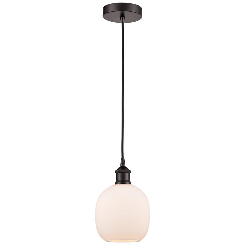 Image 1 Edison Belfast 6" Oil Rubbed Bronze Cord Hung Mini Pendant w/ White Sh