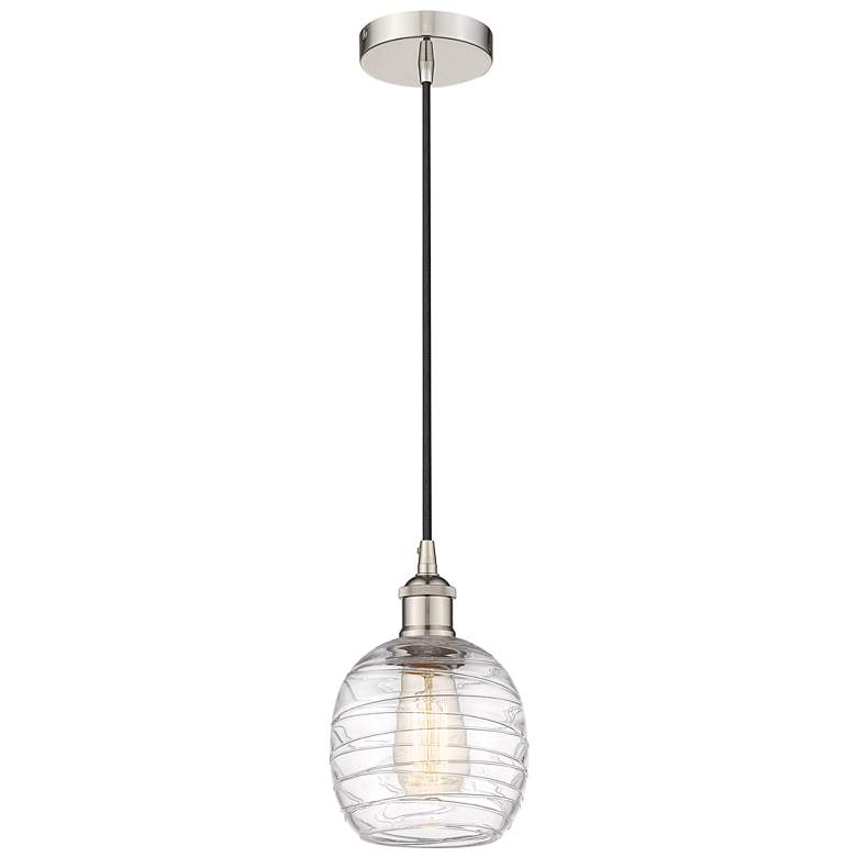 Image 1 Edison Belfast 6" Polished Nickel Corded Mini Pendant w/ Deco Swirl Sh
