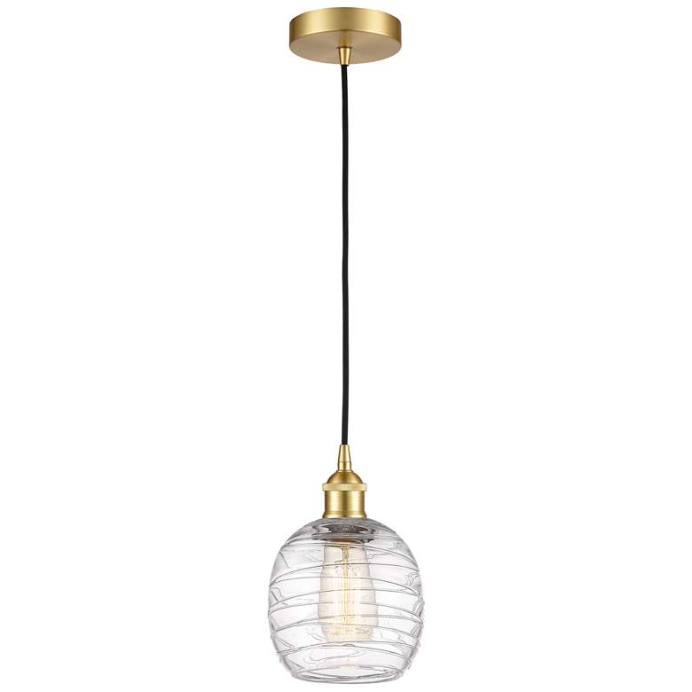 Image 1 Edison Belfast 6" Satin Gold Cord Hung Mini Pendant w/ Deco Swirl Shad