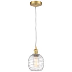 Edison Belfast 6" Satin Gold Cord Hung Mini Pendant w/ Deco Swirl Shad