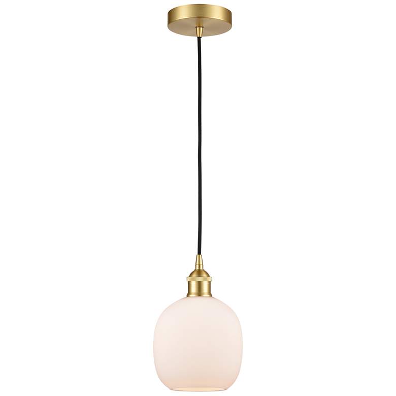 Image 1 Edison Belfast 6" Satin Gold Cord Hung Mini Pendant w/ Matte White Sha