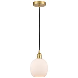 Edison Belfast 6" Satin Gold Cord Hung Mini Pendant w/ Matte White Sha
