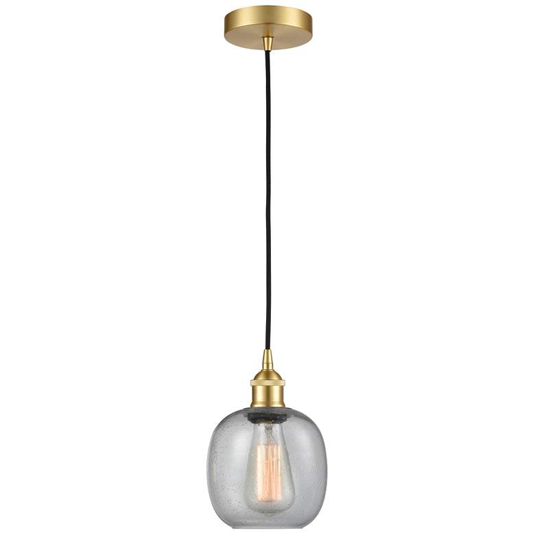 Image 1 Edison Belfast 6" Satin Gold Cord Hung Mini Pendant w/ Seedy Shade