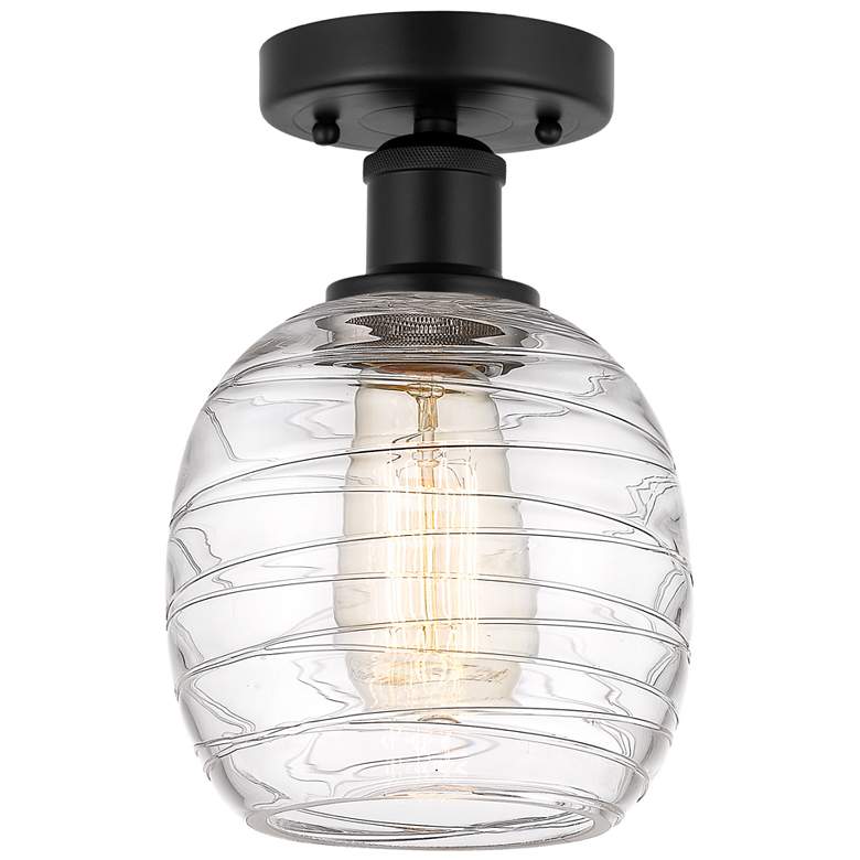 Image 1 Edison Belfast 6" Semi-Flush Mount - Matte Black - Deco Swirl Shade
