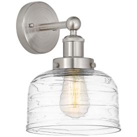 Edison Bell 11"H Brushed Satin Nickel Deco Glass Wall Sconce Edison Bell 11"H Brushed Satin Nickel Deco Glass Wall Sconce
