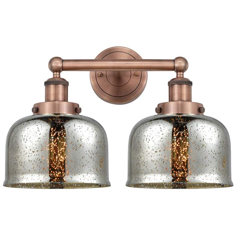 Image 1 Edison Bell 15.5"W 2 Light Antique Copper Bath Light With Mercury Shad