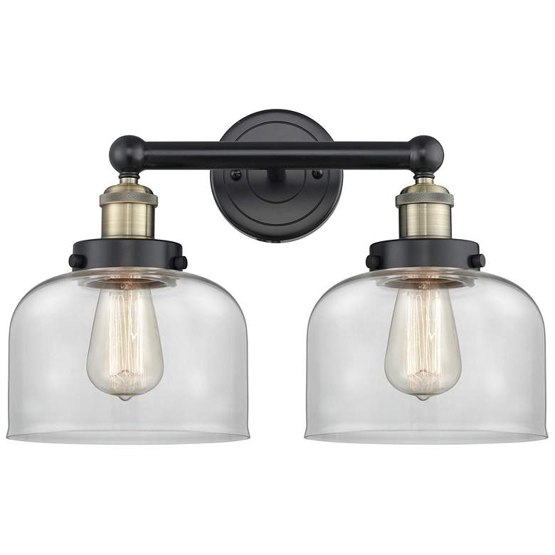 Image 1 Edison Bell 15.5"W 2 Light Black Antique Brass Bath Light With Clear S