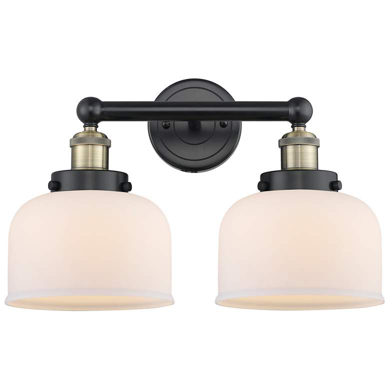 Image 1 Edison Bell 15.5"W 2 Light Black Antique Brass Bath Light With White S