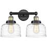 Edison Bell 15.5"W 2 Light Black Brass Bath Light With Deco Swirl Shad
