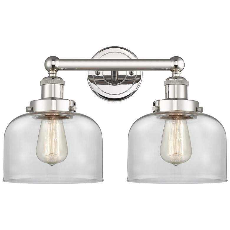 Image 1 Edison Bell 15.5 inchW 2 Light Polished Nickel Bath Light With Clear Shade