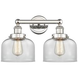 Edison Bell 15.5&quot;W 2 Light Polished Nickel Bath Light With Clear Shade