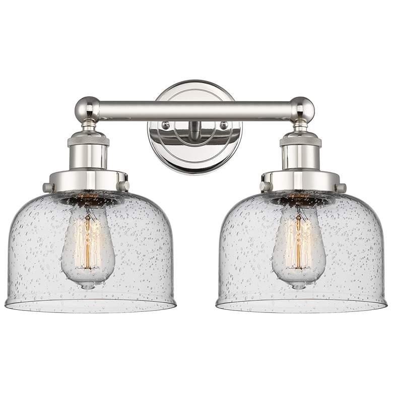 Image 1 Edison Bell 15.5"W 2 Light Polished Nickel Bath Light With Seedy Shade