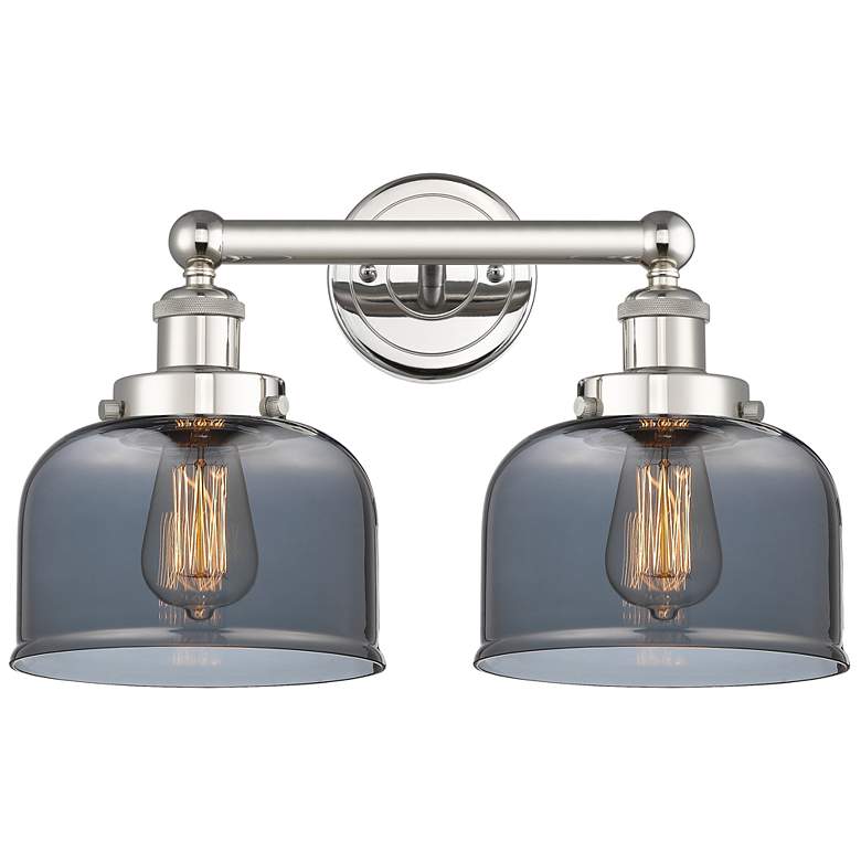 Image 1 Edison Bell 15.5"W 2 Light Polished Nickel Bath Light With Smoke Shade