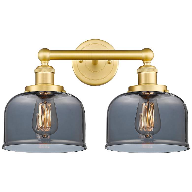 Image 1 Edison Bell 15.5"W 2 Light Satin Gold Bath Light With Plated Smoke Sha