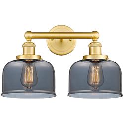 Edison Bell 15.5"W 2 Light Satin Gold Bath Light With Plated Smoke Sha
