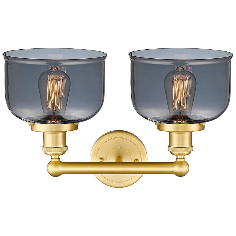 Image 3 Edison Bell 15.5"W 2 Light Satin Gold Bath Light With Plated Smoke Sha more views