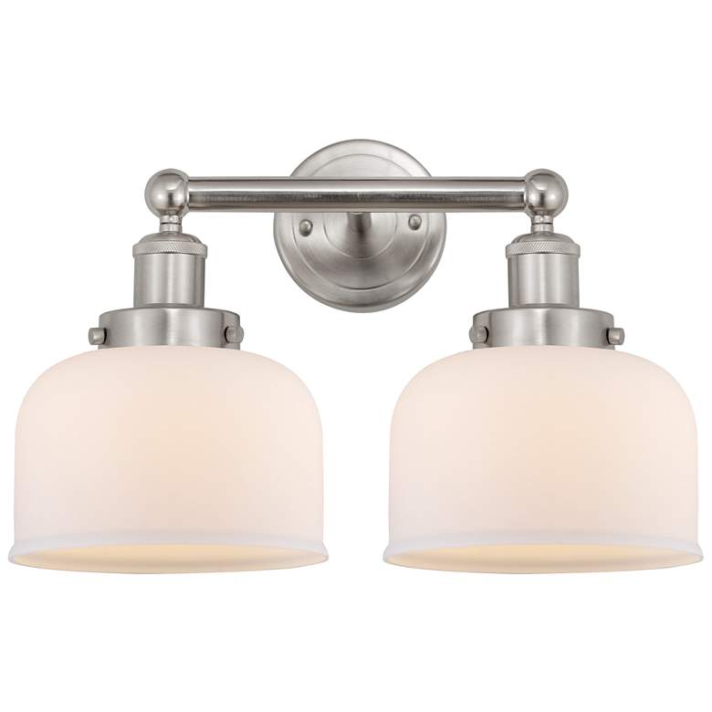 Image 1 Edison Bell 16" 2-Light Brushed Satin Nickel Bath Light w/ White Shade