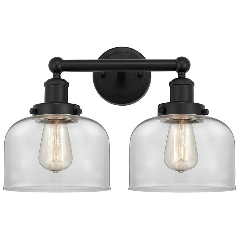 Image 1 Edison Bell 16" 2-Light Matte Black Bath Light w/ Clear Shade