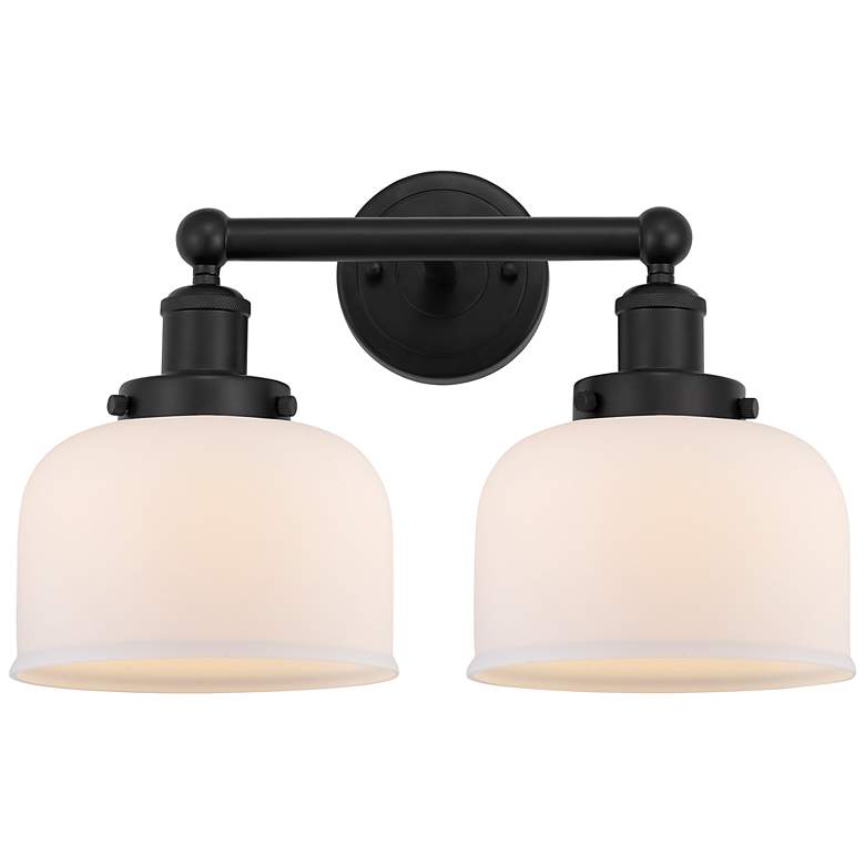 Image 1 Edison Bell 16" 2-Light Matte Black Bath Light w/ Matte White Shade