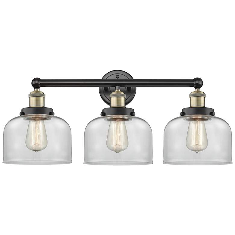 Image 1 Edison Bell 24.5"W 3 Light Black Antique Brass Bath Light With Clear S