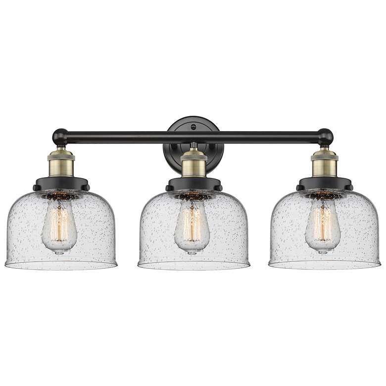 Image 1 Edison Bell 24.5"W 3 Light Black Antique Brass Bath Light With Seedy S
