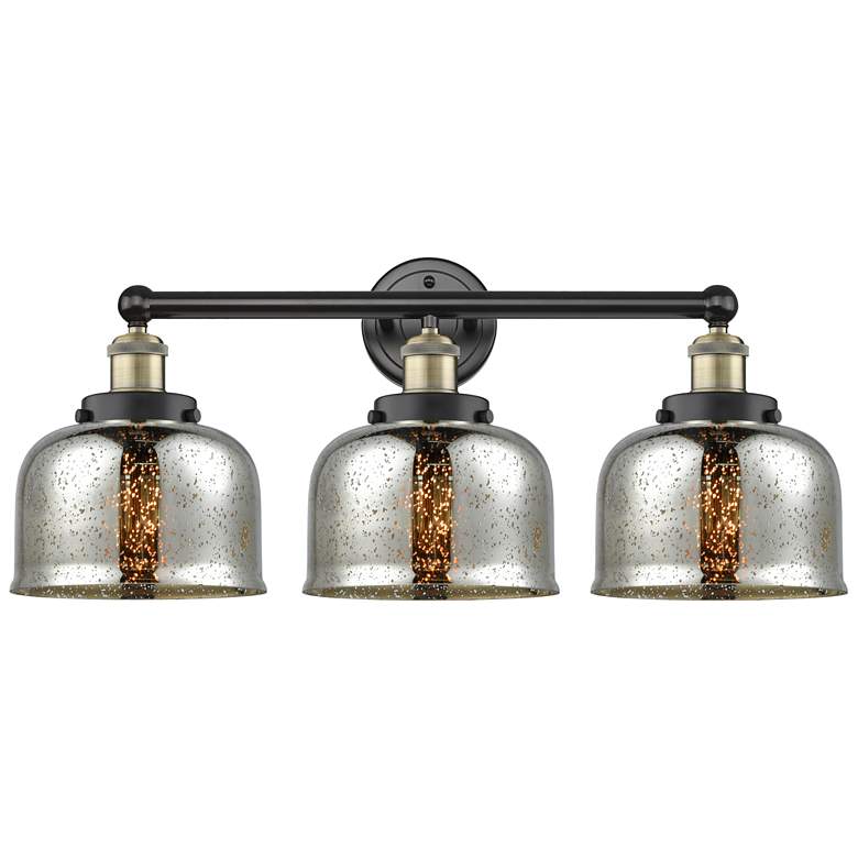 Image 1 Edison Bell 24.5"W 3 Light Black Brass Bath Light With Mercury Shade