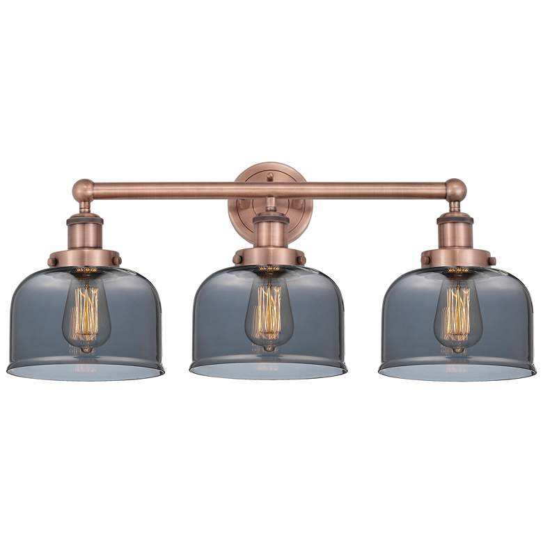 Image 1 Edison Bell 24.5"W 3 Light Copper Bath Light With Smoke Shade