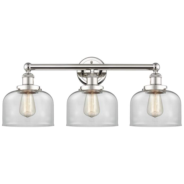 Image 1 Edison Bell 24.5"W 3 Light Polished Nickel Bath Light With Clear Shade