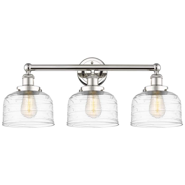 Image 1 Edison Bell 24.5"W 3 Light Polished Nickel Bath Light With Deco Swirl