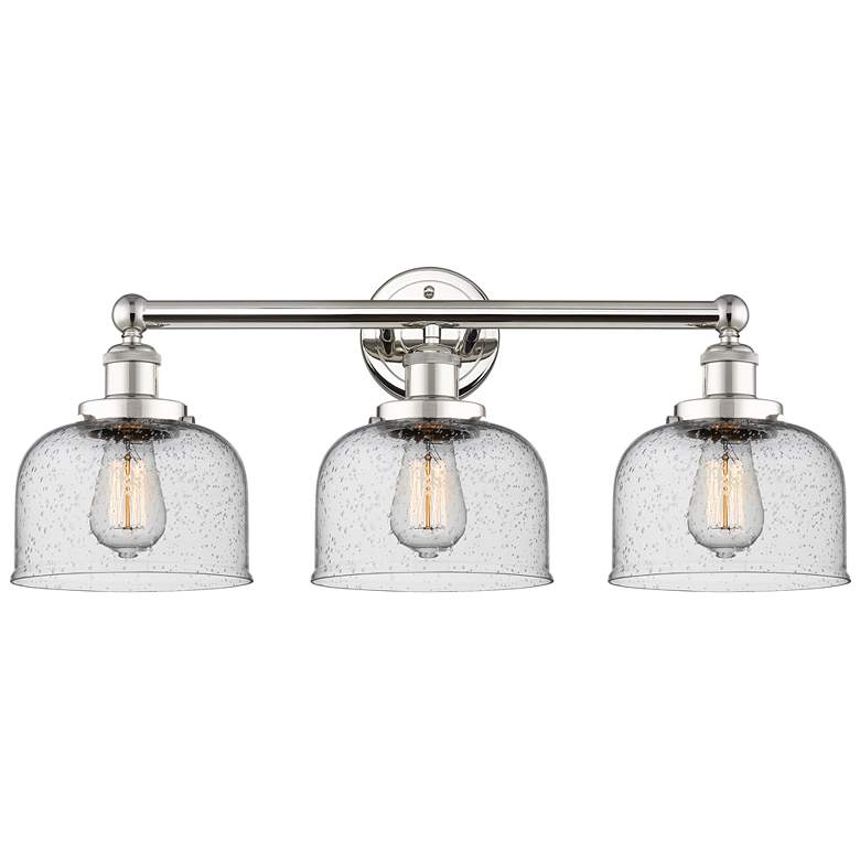 Image 1 Edison Bell 24.5"W 3 Light Polished Nickel Bath Light With Seedy Shade