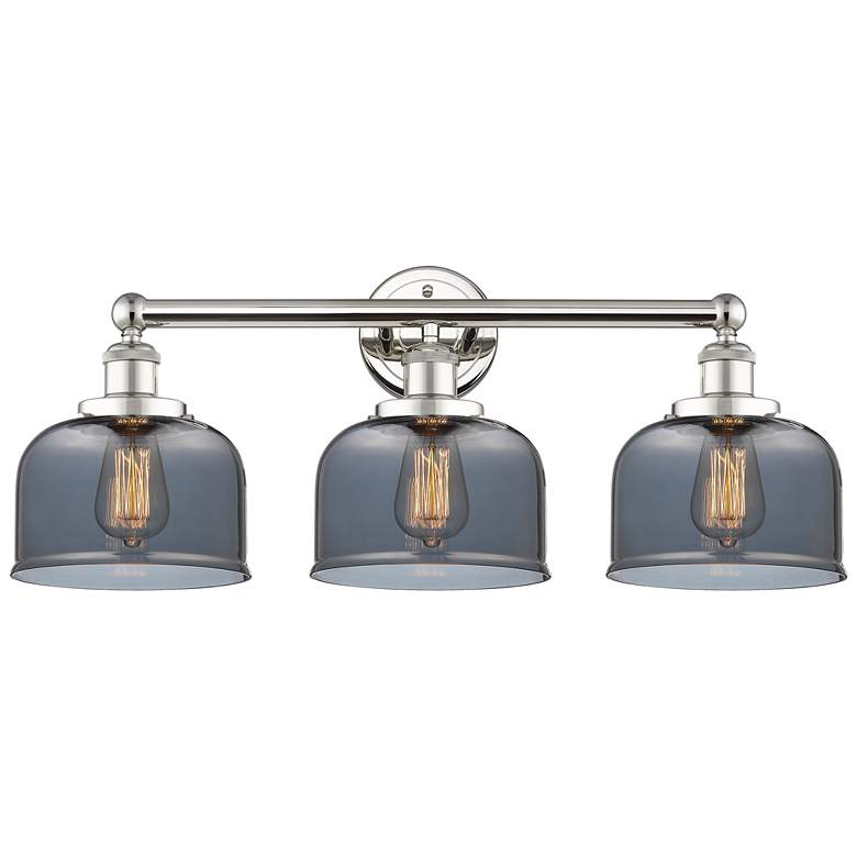 Image 1 Edison Bell 24.5"W 3 Light Polished Nickel Bath Light With Smoke Shade