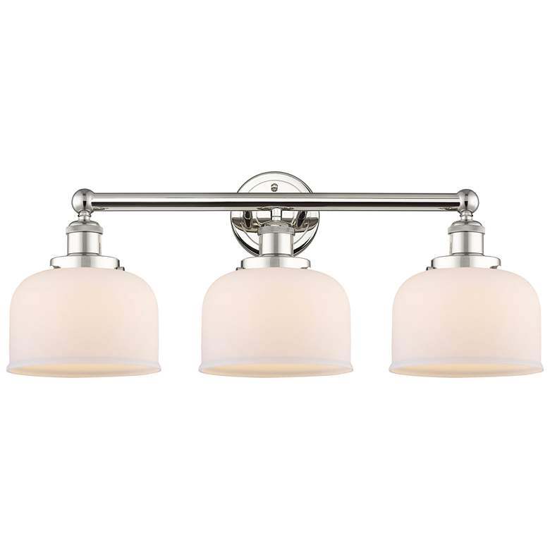 Image 1 Edison Bell 24.5"W 3 Light Polished Nickel Bath Light With White Shade