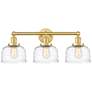Edison Bell 24.5"W 3 Light Satin Gold Bath Light With Deco Swirl Shade