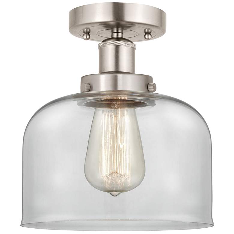 Image 1 Edison Bell 7" Brushed Satin Nickel Semi Flush Mount w/ Clear Shade