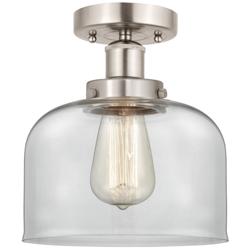 Edison Bell 7" Brushed Satin Nickel Semi Flush Mount w/ Clear Shade