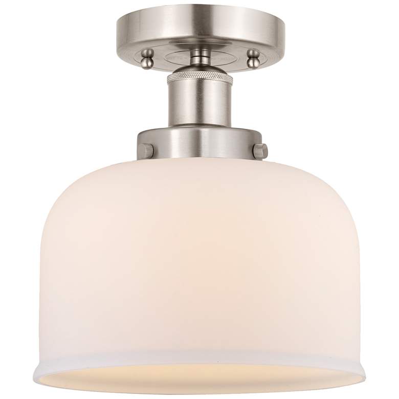 Image 1 Edison Bell 7" Brushed Satin Nickel Semi Flush Mount w/ Matte White Sh