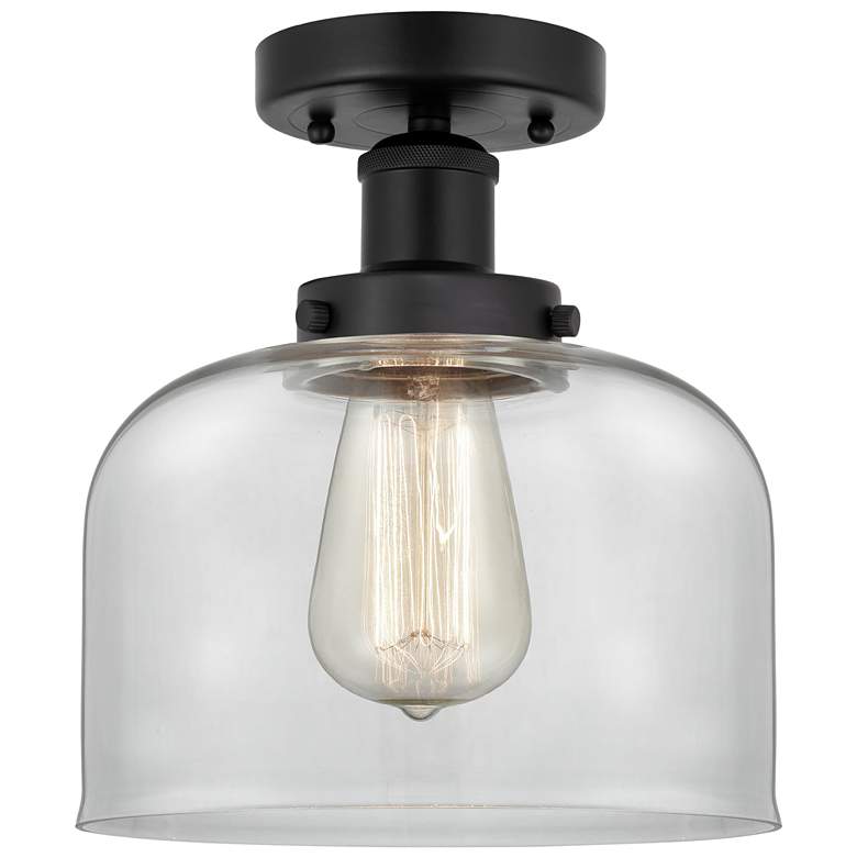 Image 1 Edison Bell 7" Matte Black Semi Flush Mount w/ Clear Shade