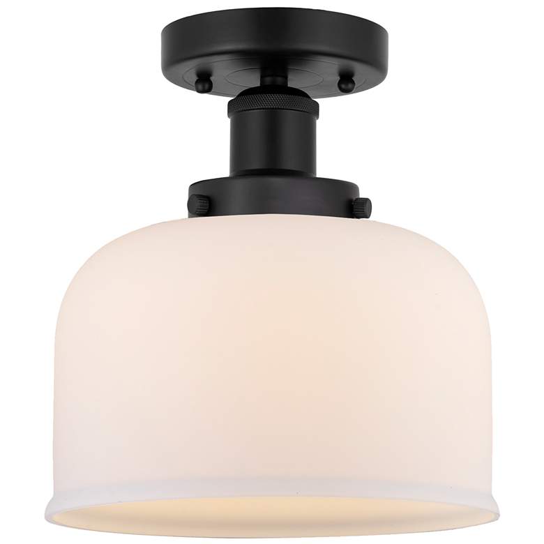 Image 1 Edison Bell 7" Matte Black Semi Flush Mount w/ Matte White Shade