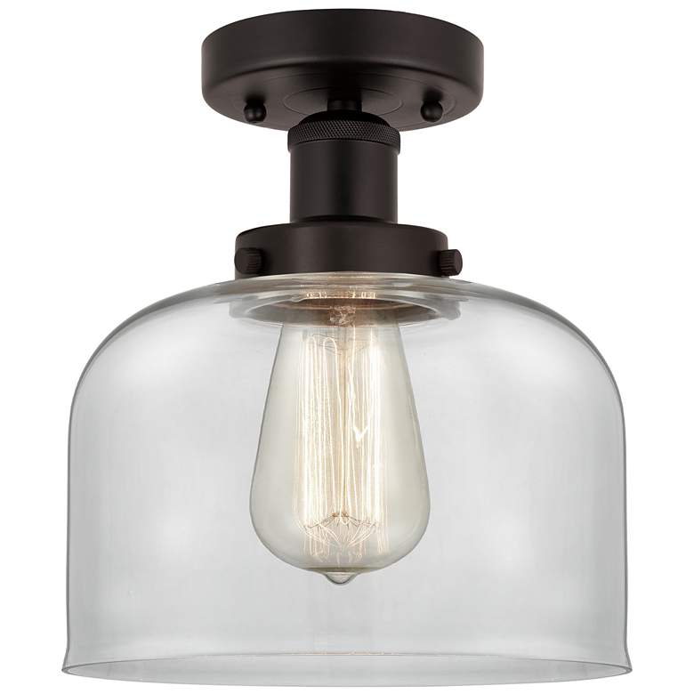 Image 1 Edison Bell 7" Oil Rubbed Bronze Semi Flush Mount w/ Clear Shade