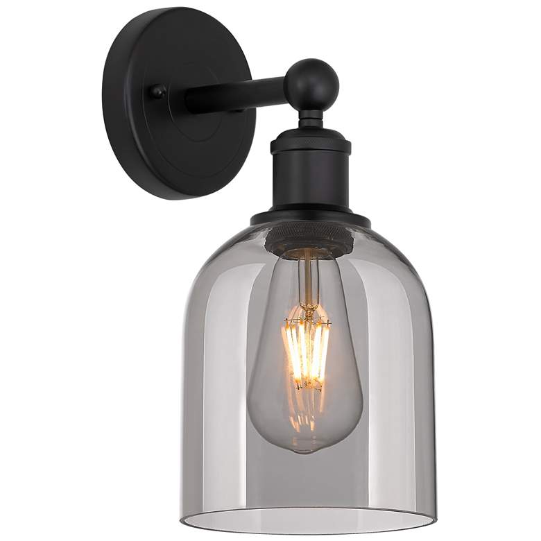 Image 1 Edison Bella 11.75" High Matte Black Sconce With Light Smoke Shade