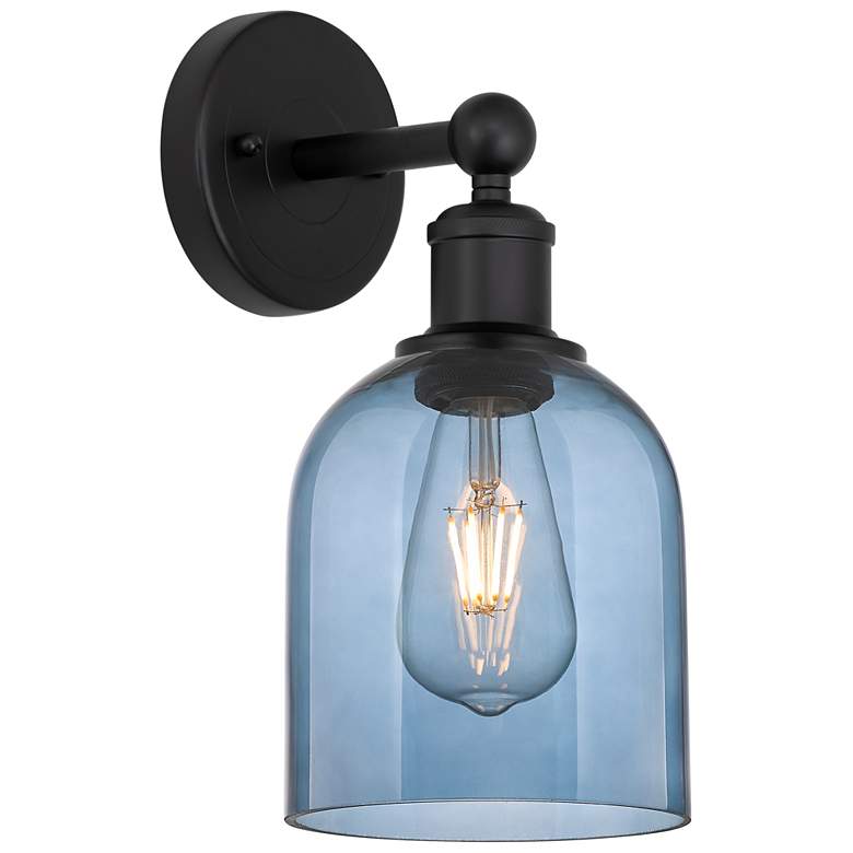 Image 1 Edison Bella 11.75" High Matte Black Sconce With Princess Blue Shade