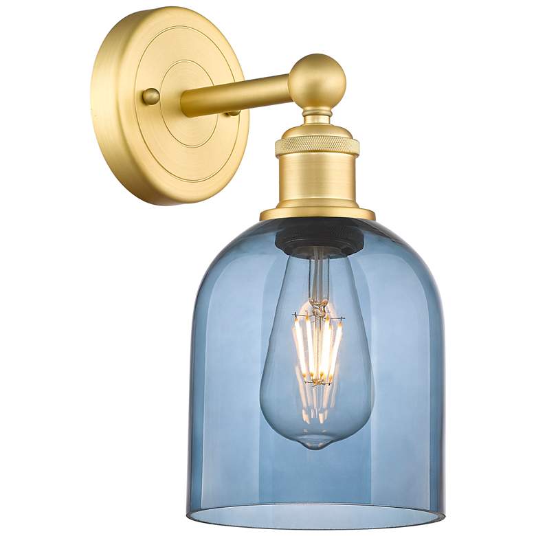 Image 1 Edison Bella 11.75" High Satin Gold Sconce With Princess Blue Shade