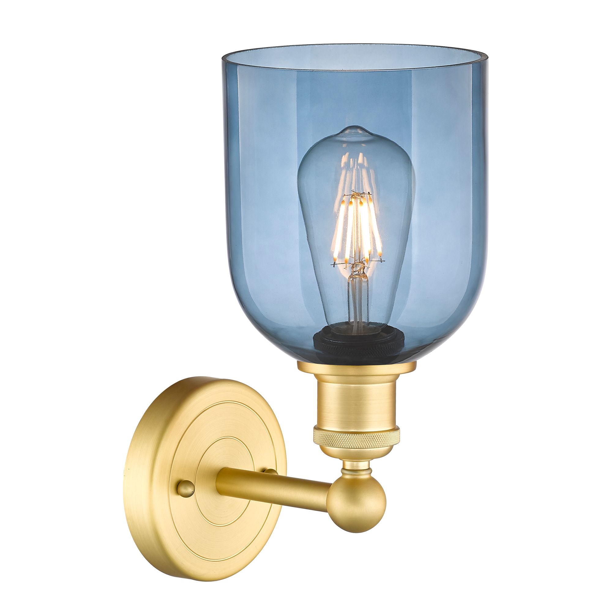 Image 2 Edison Bella 11.75" High Satin Gold Sconce With Princess Blue Shade more views