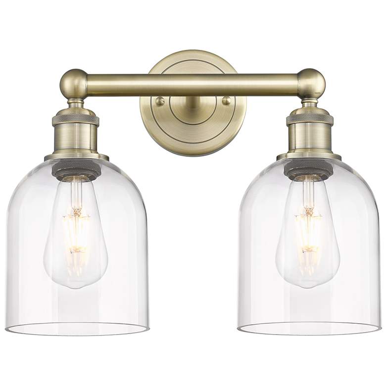 Image 1 Edison Bella 14.5" Wide 2 Light Antique Brass Bath Light With Clear Sh