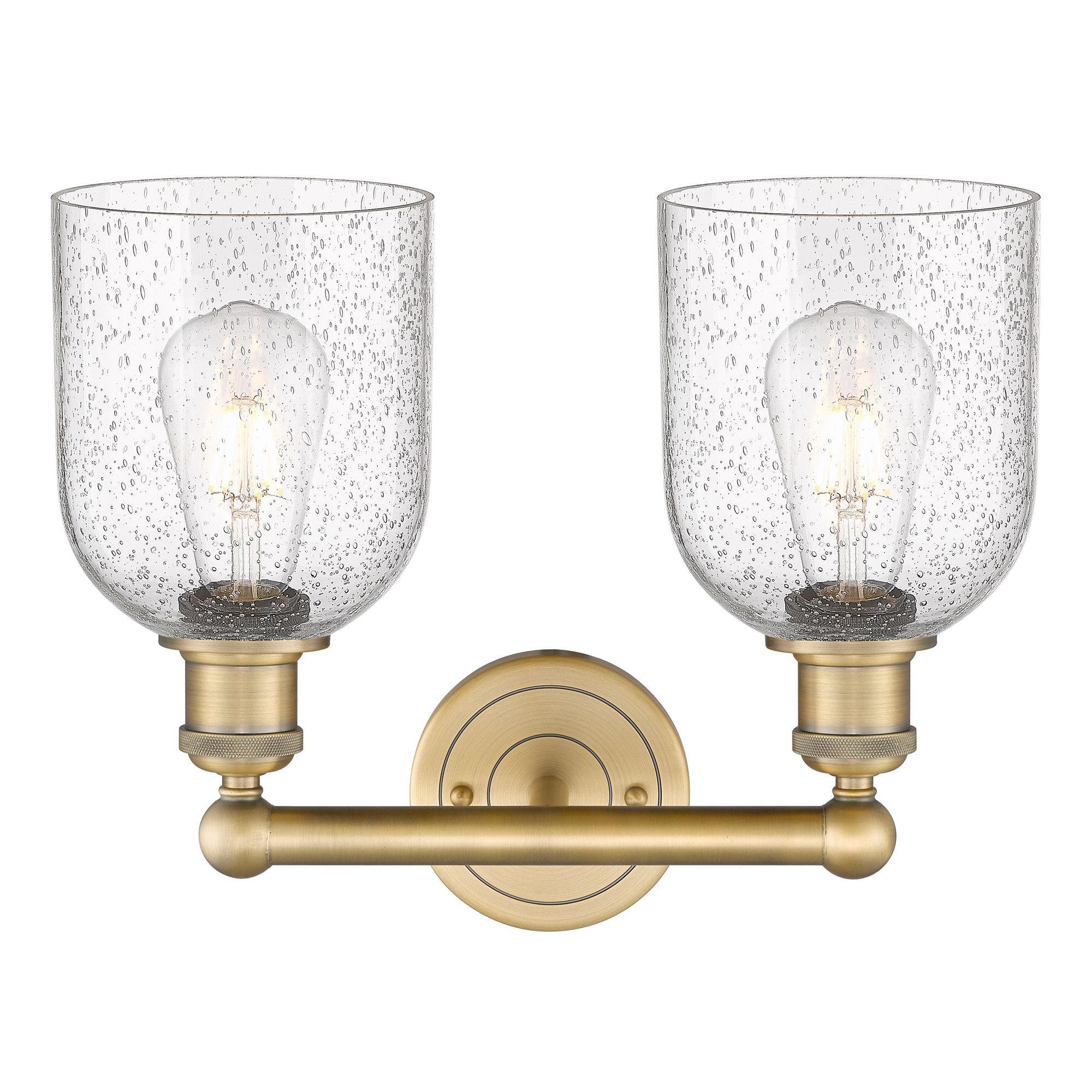 Image 2 Edison Bella 14.5" Wide 2 Light Brushed Brass Bath Light With Seedy Sh more views